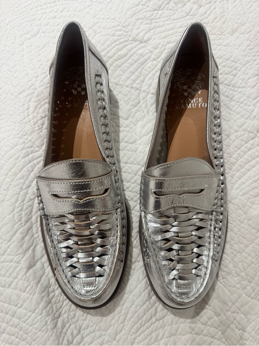 Vince Camuto Silver Woven Penny Loafers